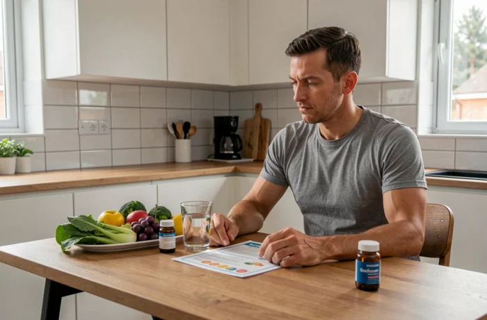 Homme adoptant une alimentation saine pour réduire naturellement un taux de gamma GT élevé sans alcool