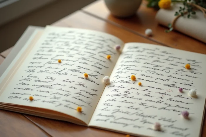 Une grande carte de félicitations couverte de signatures et messages manuscrits de nombreux amis proches