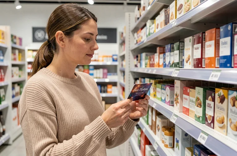 Femme tenant un chèque Kadéos Infini en magasin pour optimiser ses achats