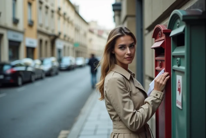 Femme déposant une lettre dans une boîte aux lettres pour contacter Cetelem par courrier