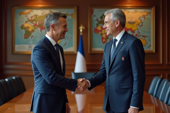 Diplomate français en réunion officielle avec un représentant serbe à Belgrade