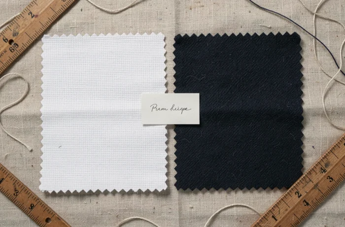 Comparaison de deux échantillons de tissu coton et flanelle en mise à plat sur surface en lin naturel